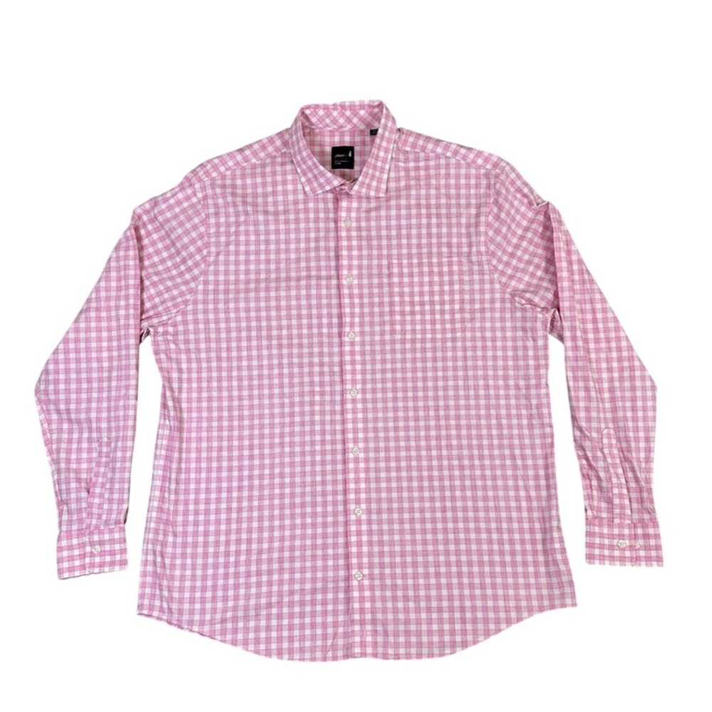 Johnnie-O Performance Shirt Mens XL Pink White Gingham Plaid Long Sleeve Stretch